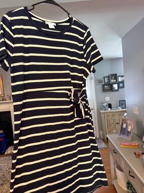 Cynthia Rowley Navy and Cream Striped Tie-Waist Mini Dress